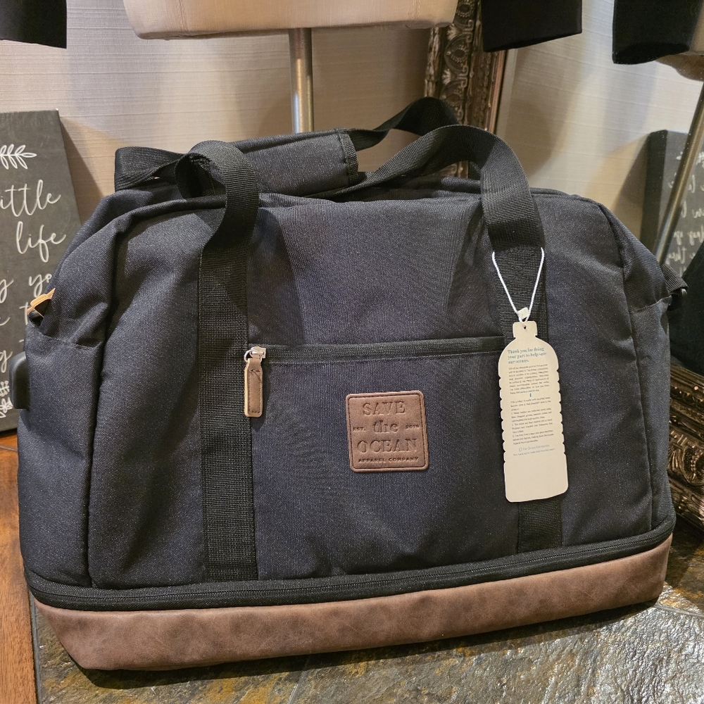 NWT.  SAVE the OCEAN Duffel Bag In Black/Brown.  Unisex.